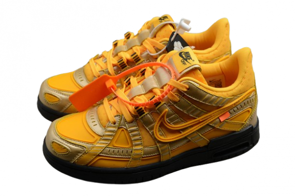OW x Nike Air Rubber Dunk "University Gold"